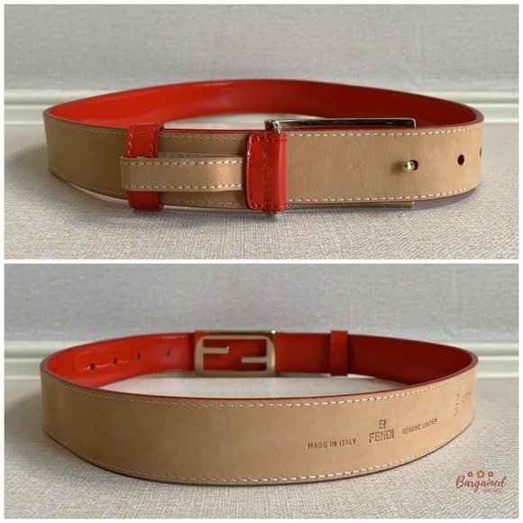 Authentic FENDI Red Patent Leather FF Baguette Buckle Belt 70/28 - 8C0130 - Picture 7 of 12